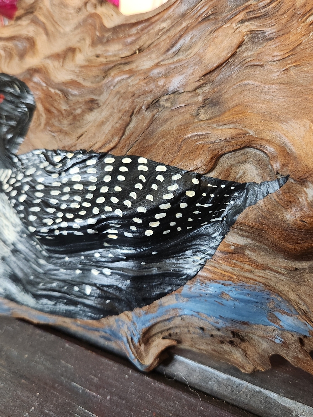 Hand-Painted Loon on Driftwood - Black & White Coastal Decor - Picture 3 of 4